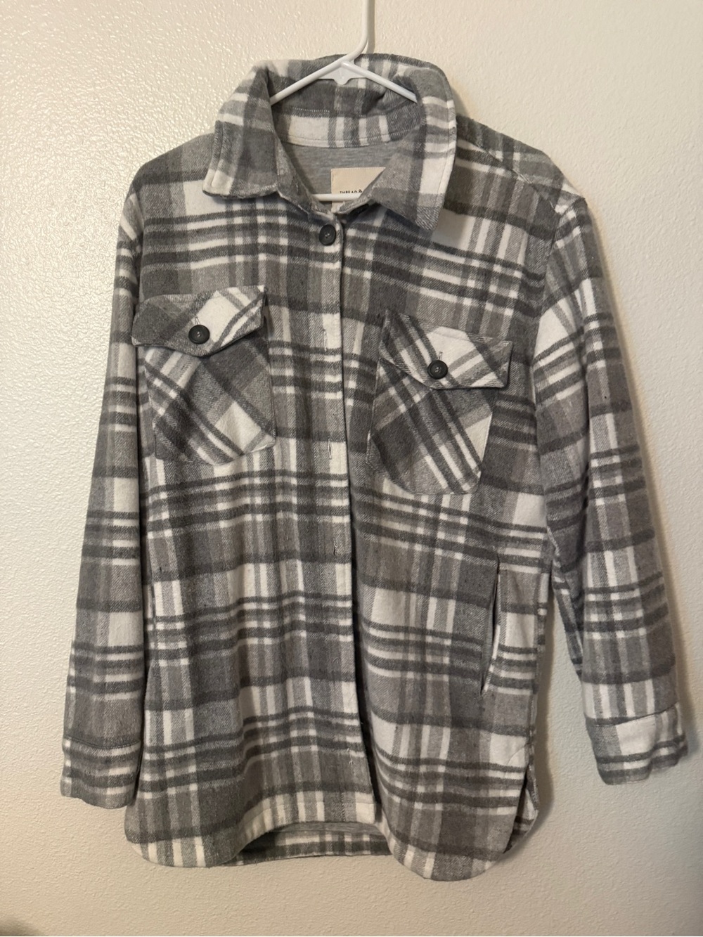 Thread & Supply Gray and White Plaid Button-Up Shacket
